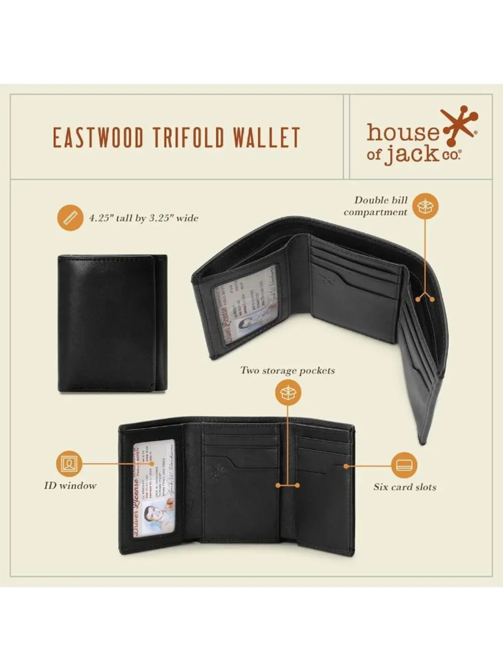 Men's RFID Blocking Trifold Wallet | Handcrafted Leather, 6 Card Slots, ID